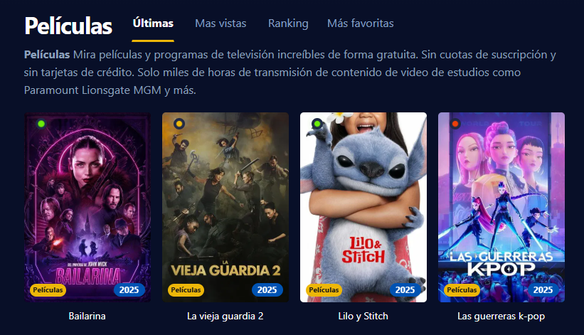 Imagen de la interfaz de Cinehdplus mostrando películas y series en alta calidad